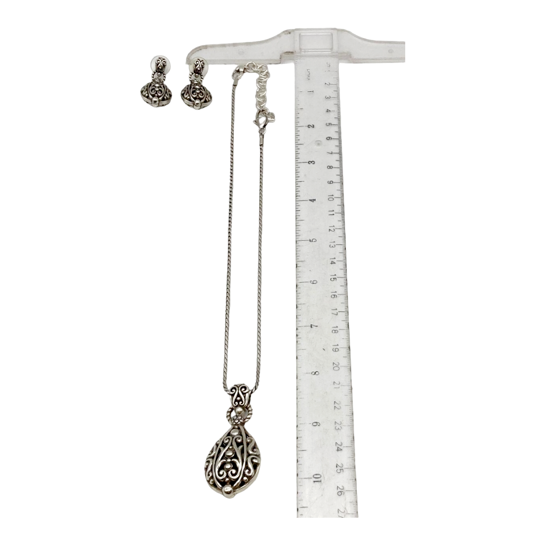 Beautiful *Brighton Silver Filigree Necklace & Matching TearDrop Earrings Jewelry Set