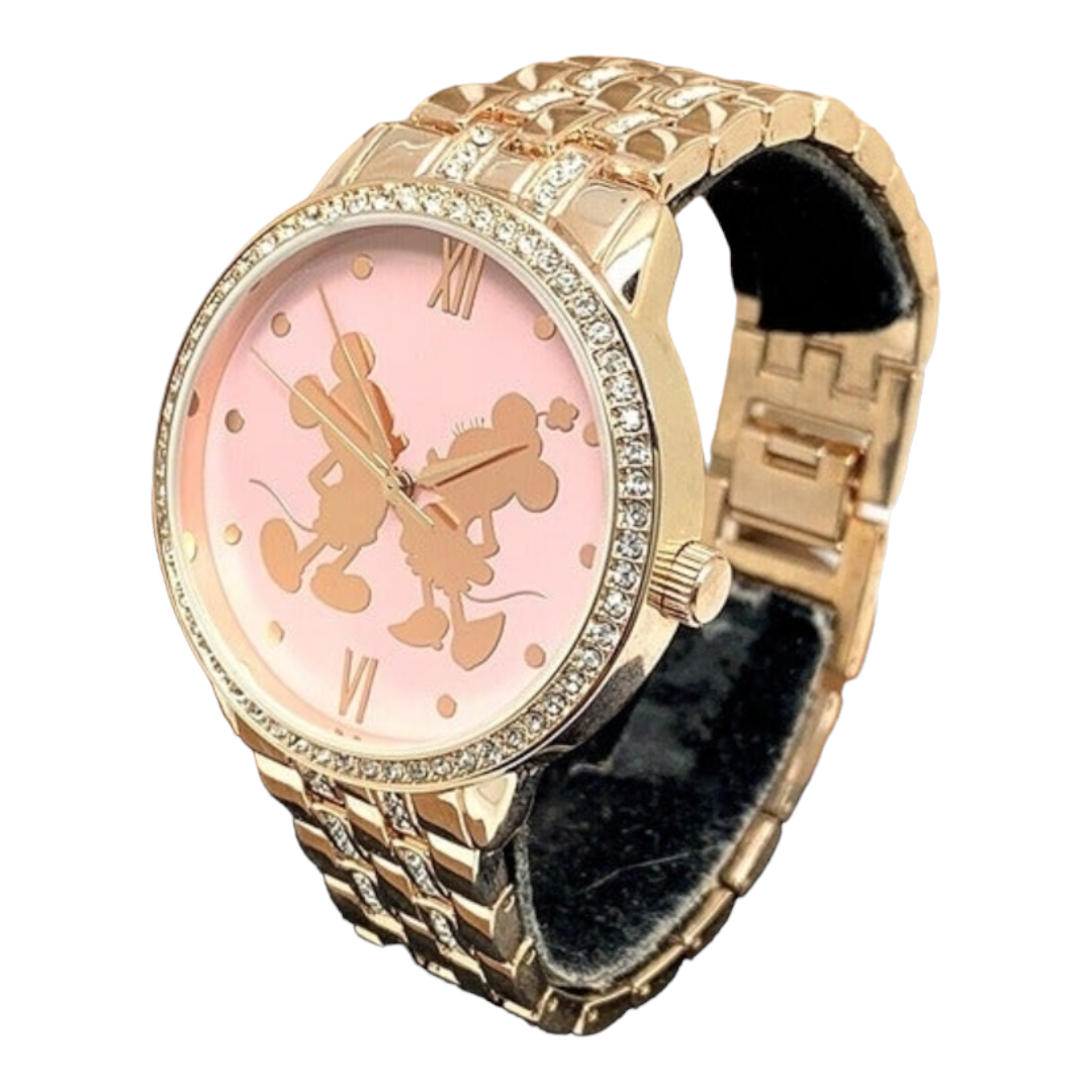 Disney Women's Watch Mickey/Minnie Mouse Qtz Pink Dial Rose Gold Steel 40mm