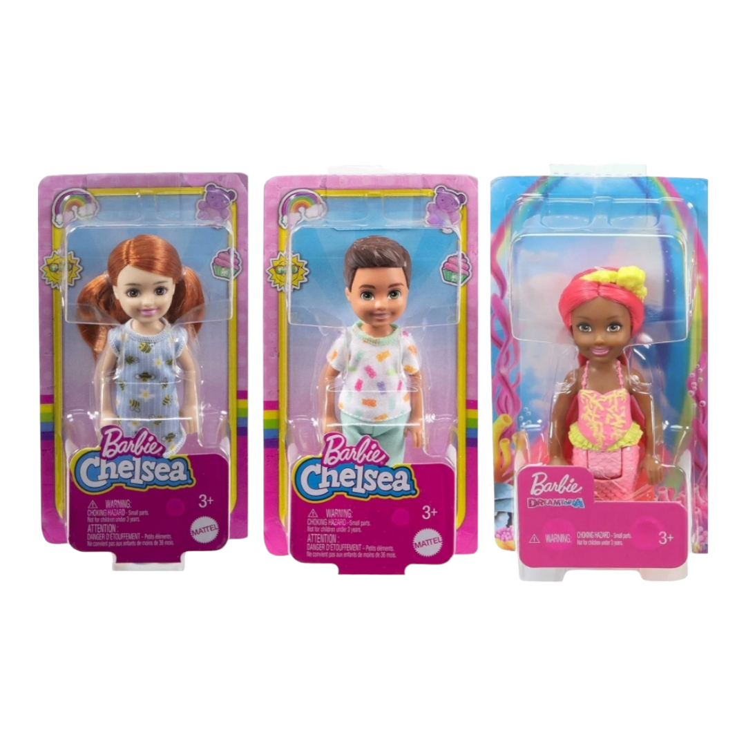 NEW *Three (3) Barbie 6" Dolls: Barbie Chelsea Girl & Boy, and Dreamtopia Mermaid