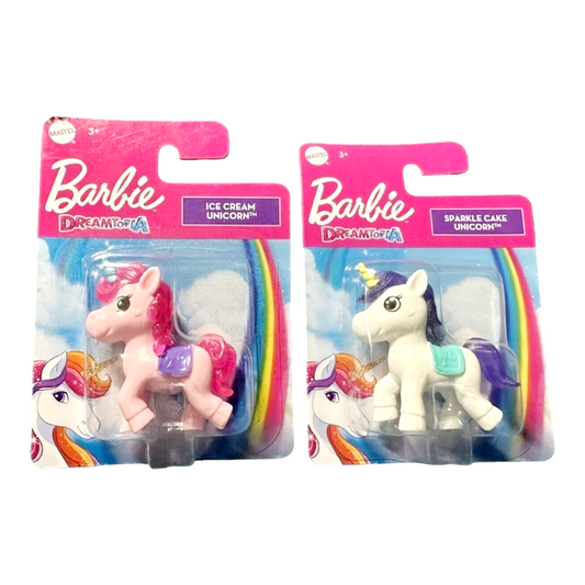 NEW *Barbie Dreamtopia Ice Cream Unicorn & Sparkle Cake Unicorn Mattel (2.5" tall)