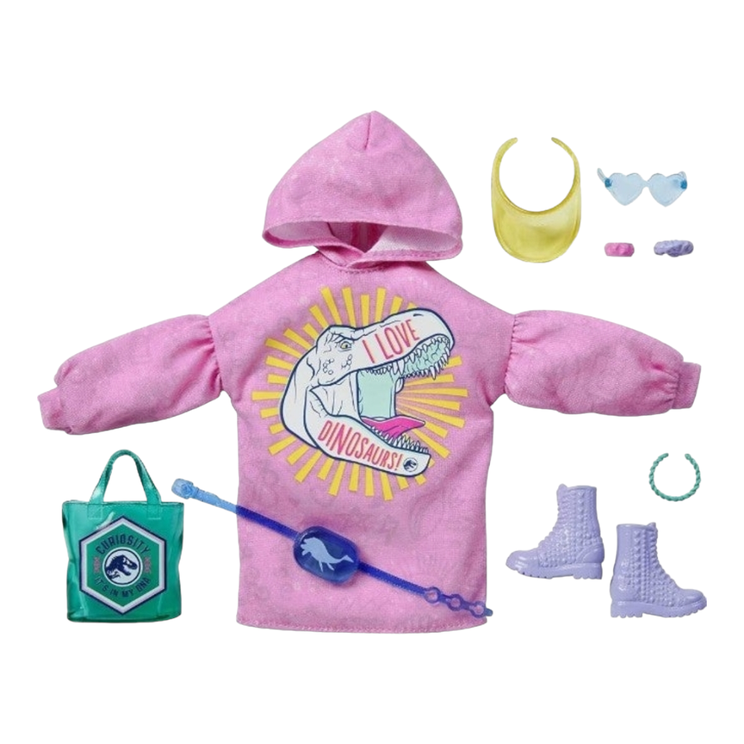 NEW *Barbie Jurassic World Fashion Outfit w/ Accessories  Sweatshirt Dress 2021 Mattel