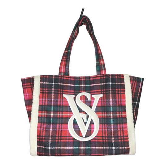 Victoria Secret *Red Plaid Sherpa Lined Tote Bag Carryall Travel Weekender8