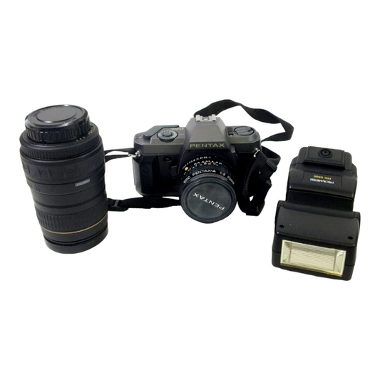 Pentax P30t 35mm Camera w/ 50mm, 100-300mm Lenses + Flash, Camera Bag