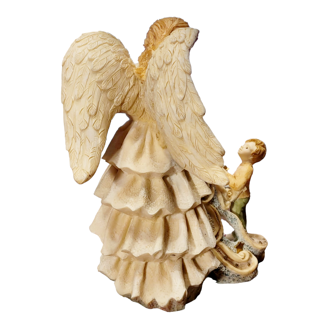 "The Gift" *A Mystical 12" Angel Playing Harp to Child COA Cast Sculpture (1998) a/b