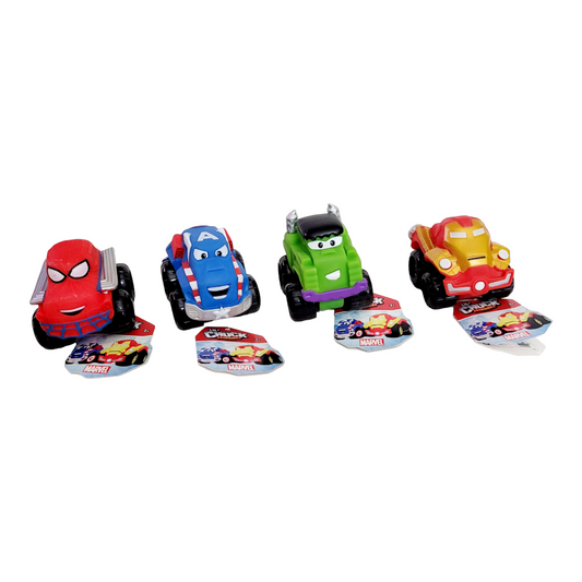 Lot 4 Marvel Super Hero Cars "Lil' Chuck & Friends" Iron Man Hulk Spider-Man Cpt. America