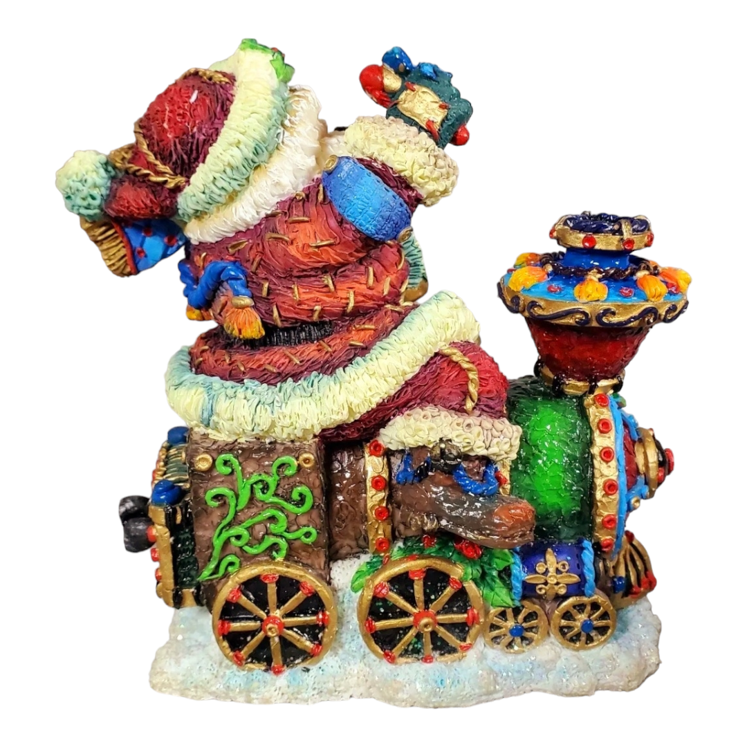 Crinkle Claus Train Set Locomotive Coal Car Holiday Santa Figurines 1997 w/ Box