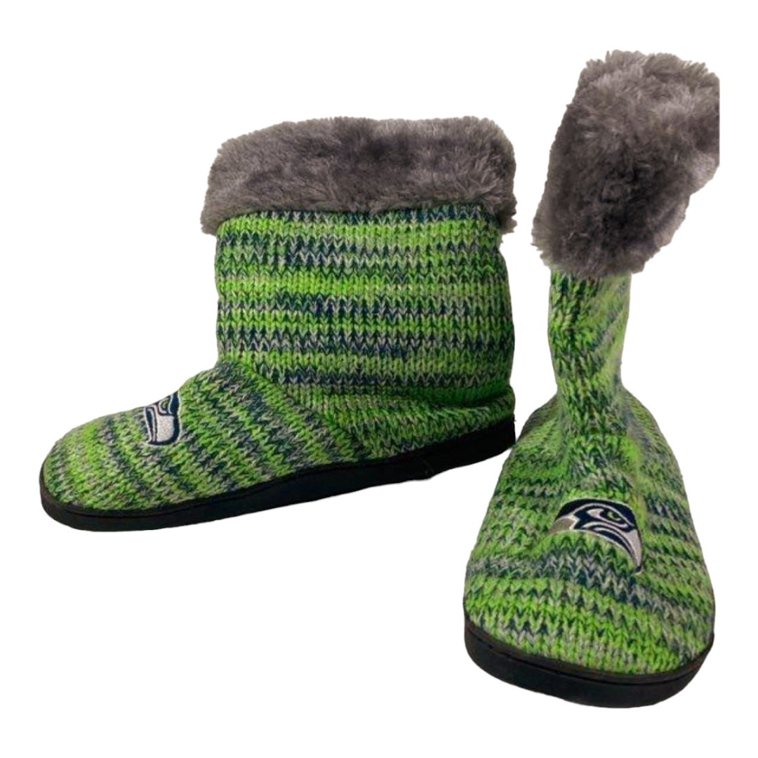 New *Women's Seattle NFL Seahawks Sweater Sock Boots w/ Fur Trim (Sz 11-12)
