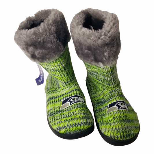 New *Women's Seattle NFL Seahawks Sweater Sock Boots w/ Fur Trim (Sz 11-12)