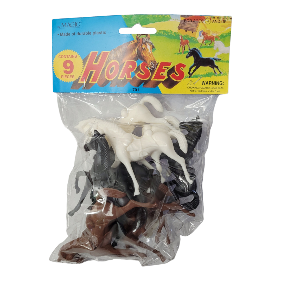 New *Western Horses (3) Bags of Nine [Total 27] White Black Brown w/ Saddles