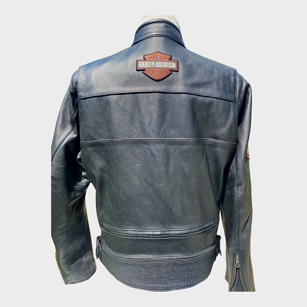 Harley-Davidson Torque Men's Black Leather Vented Racing Stripe Jacket - Size 3XL