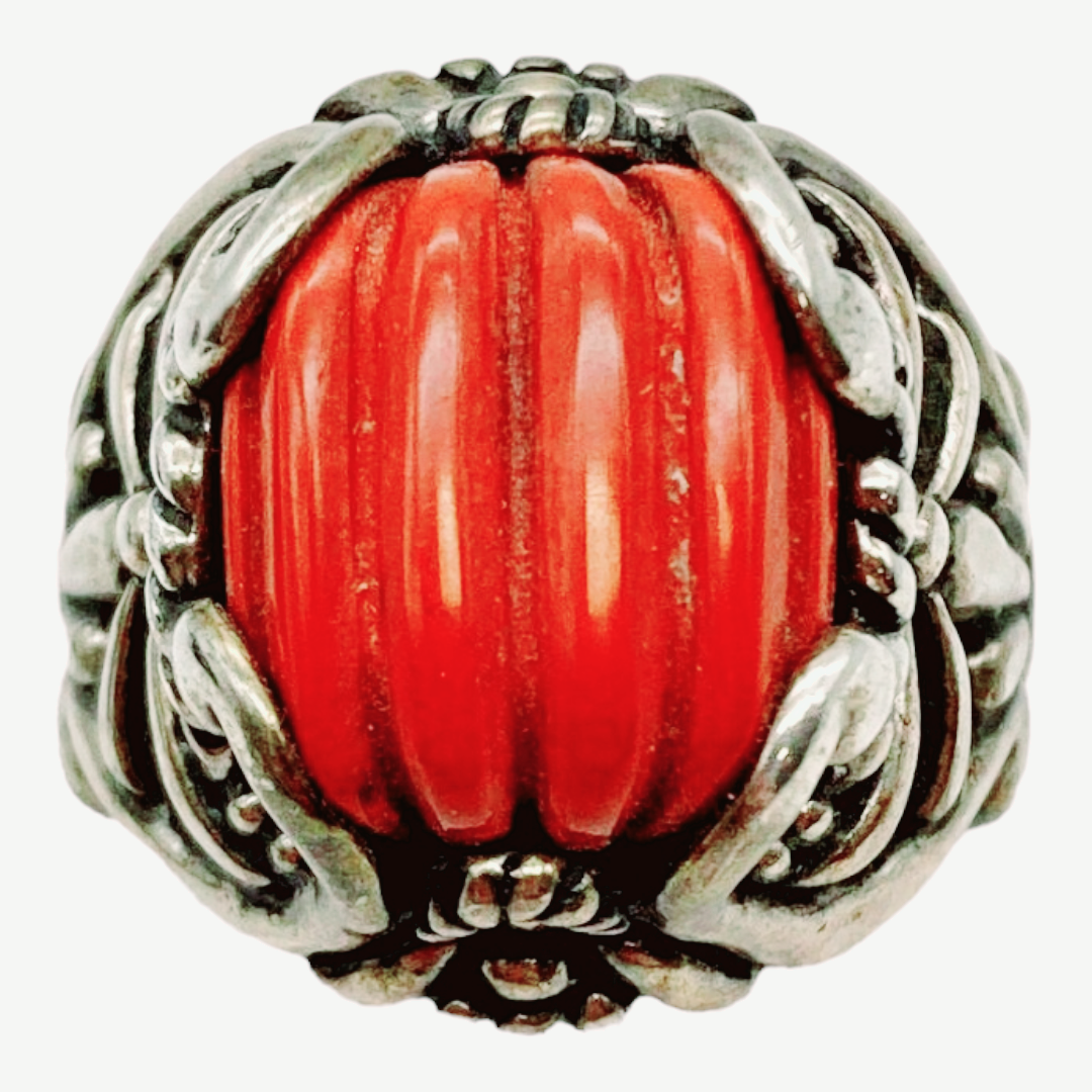 Beautiful *Sterling Silver & Carved Red Jasper Ring (by Carolyn Pollack) - Size 8