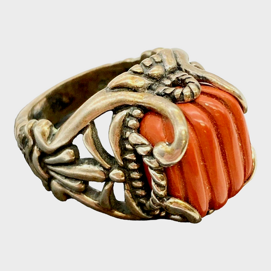 Beautiful *Sterling Silver & Carved Red Jasper Ring (by Carolyn Pollack) - Size 8