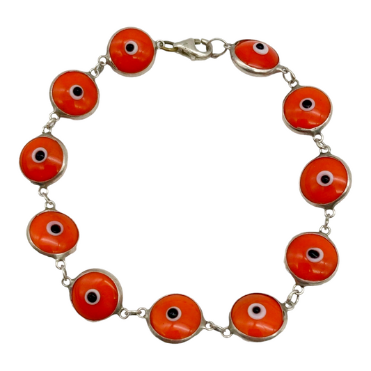 Glass Beaded 6" (The Evil Eye)  Sterling Silver .925 Bracelet