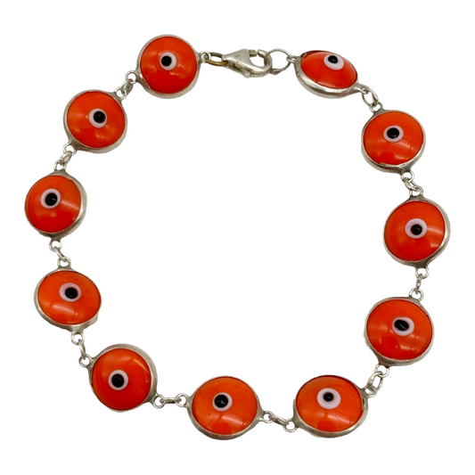 Glass Beaded 6" (The Evil Eye) Sterling Silver .925 Bracelet