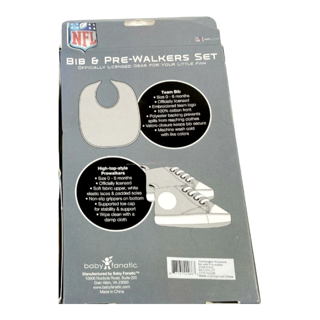 New *NFL Washington Redskins 2-pc Baby Set (Bib Pre-Walker Shoes)0-6 months