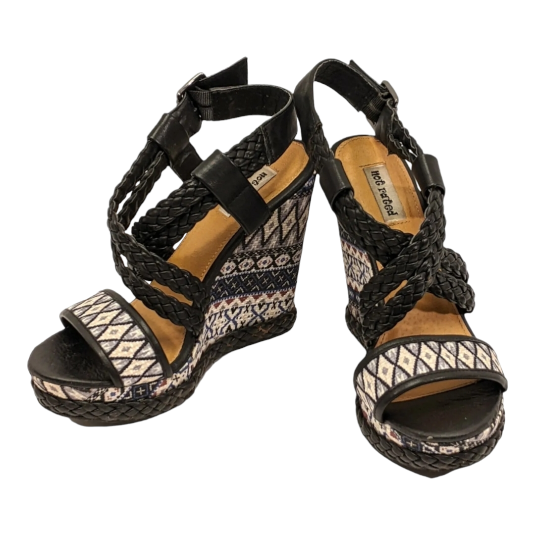 New *Women's Sandals Monaco Wedge Black White Platform German Sole Sz 8.5