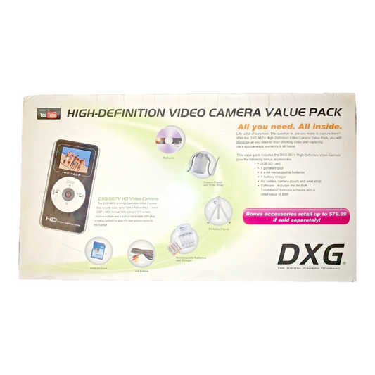 Brand New *Mini Camcorder BLACK High Definition Value Pack PC Disc DXG-567V 720p