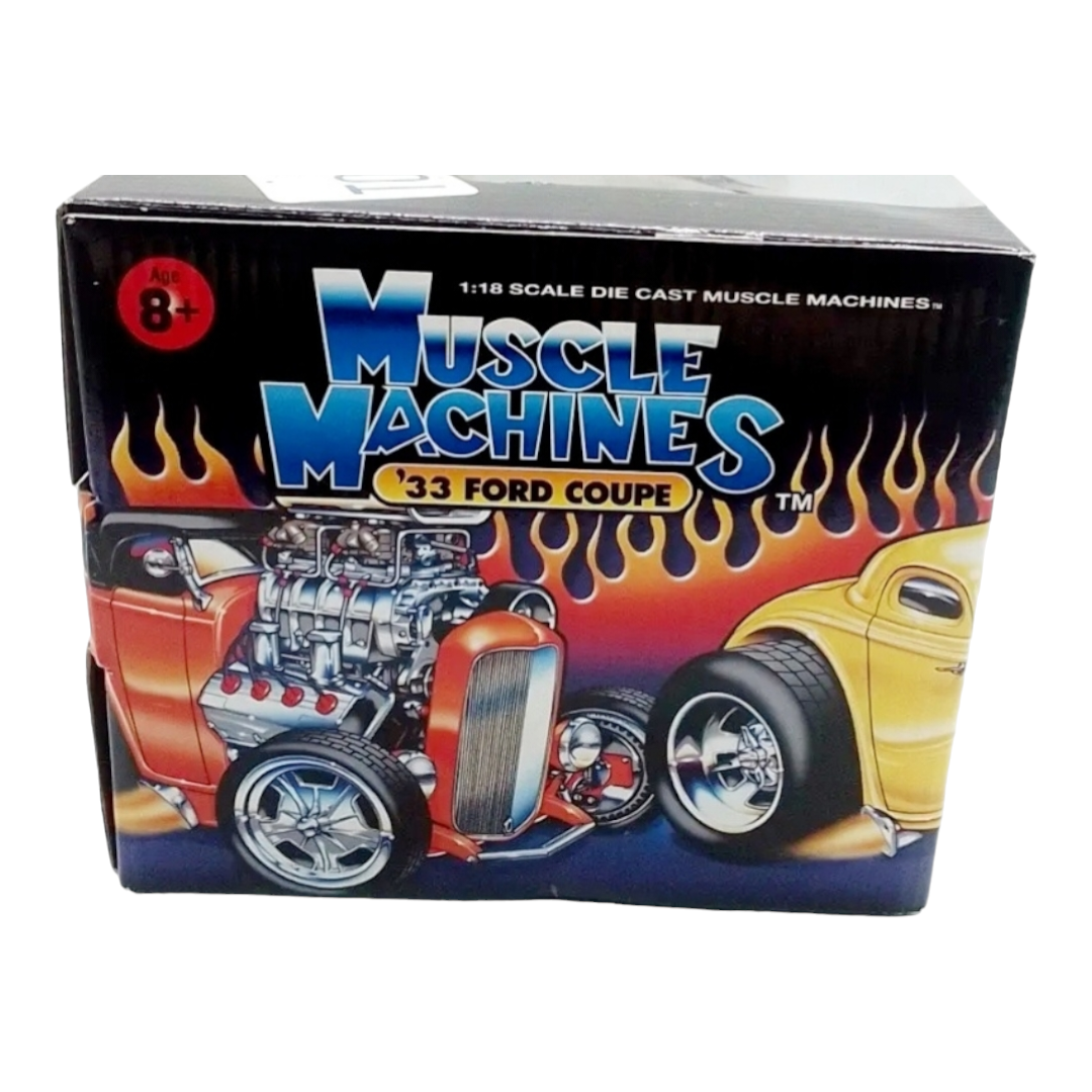 NIB *Muscle Machines Die Cast '33 Ford Coupe Black with Yellow Flames (1:18)