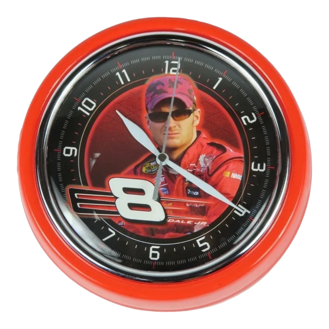 NASCAR Bundle: 3 Nascar Cars, 9" Round Metal Clock, Autographed Red Ping Hat