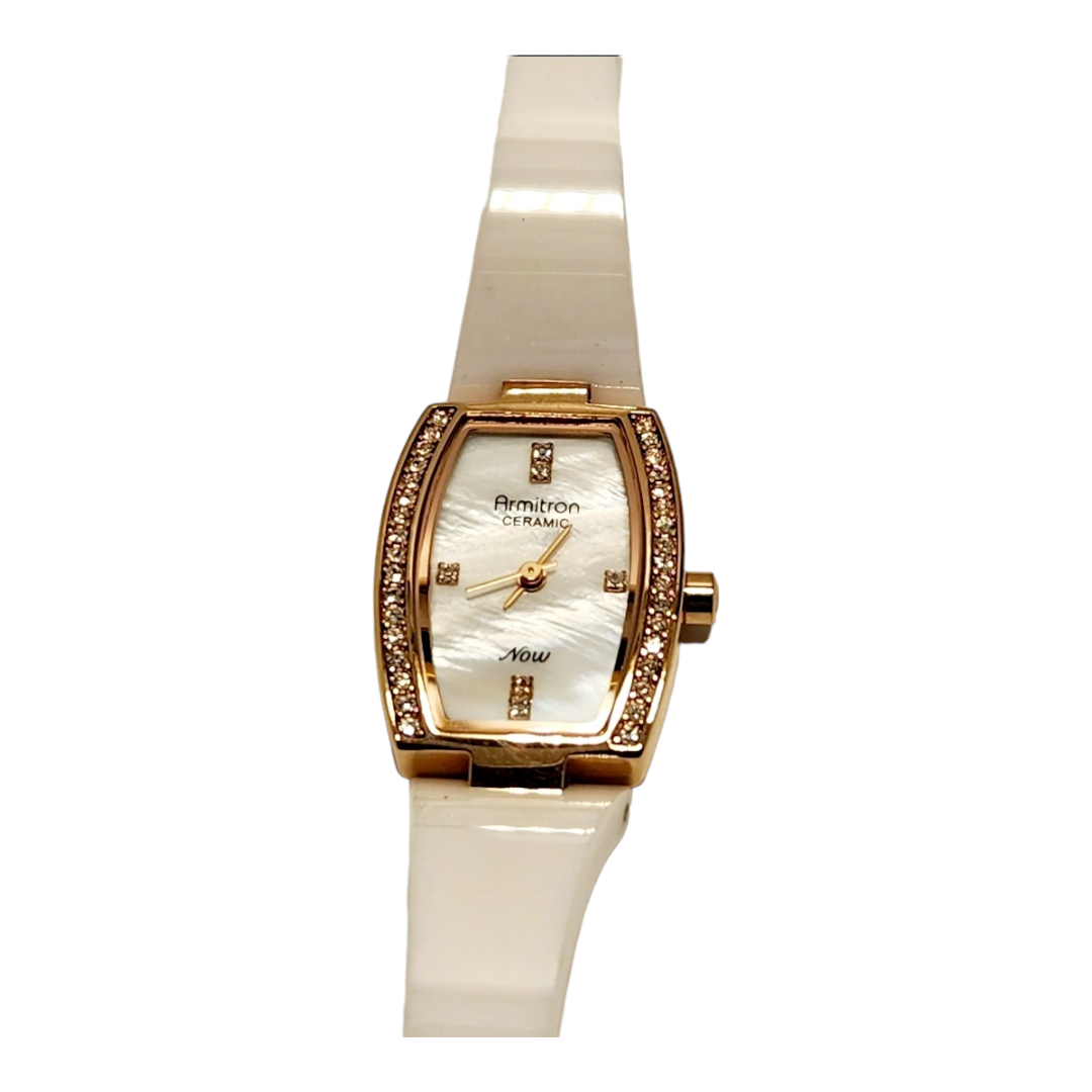 Armitron NOW Women's Rose Gold 20mm Wide Case Dress Ceramic Bracelet Watch