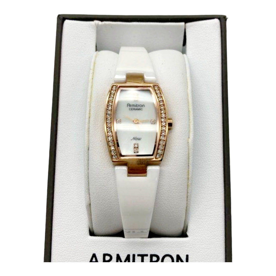 Armitron NOW Women's Rose Gold 20mm Wide Case Dress Ceramic Bracelet Watch