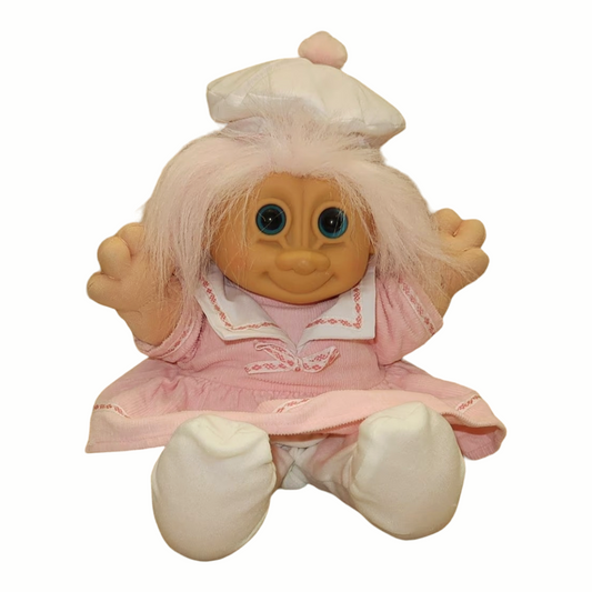 Vintage *Russ Berrie TROLL Kidz Pink Plush Sailor 12" Doll w/ Pink Hair & Blue Eyes (90')