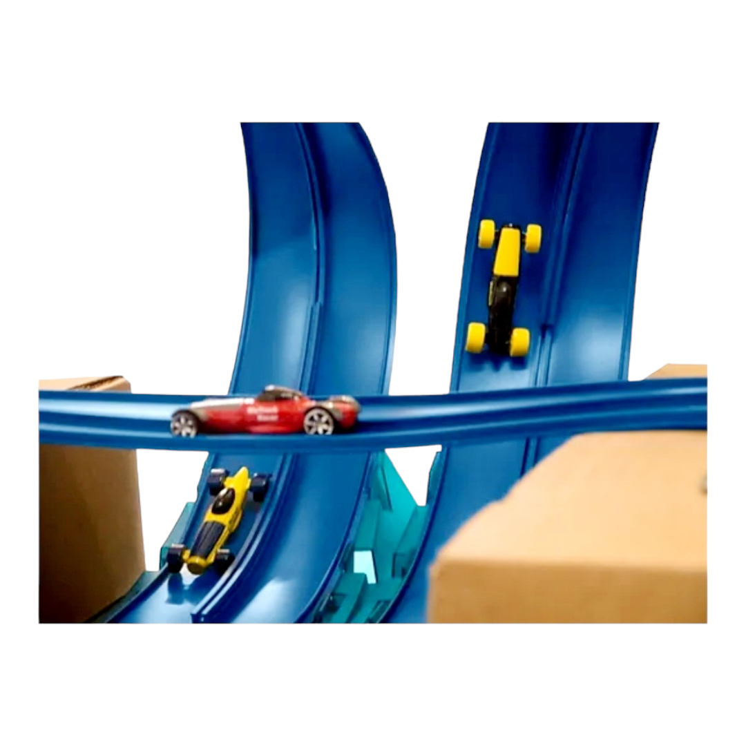 Blu Track PS 18ft. Stunt Set Flexible 2-lane Race Track w/ Ramps + More (+6 Race Cars)