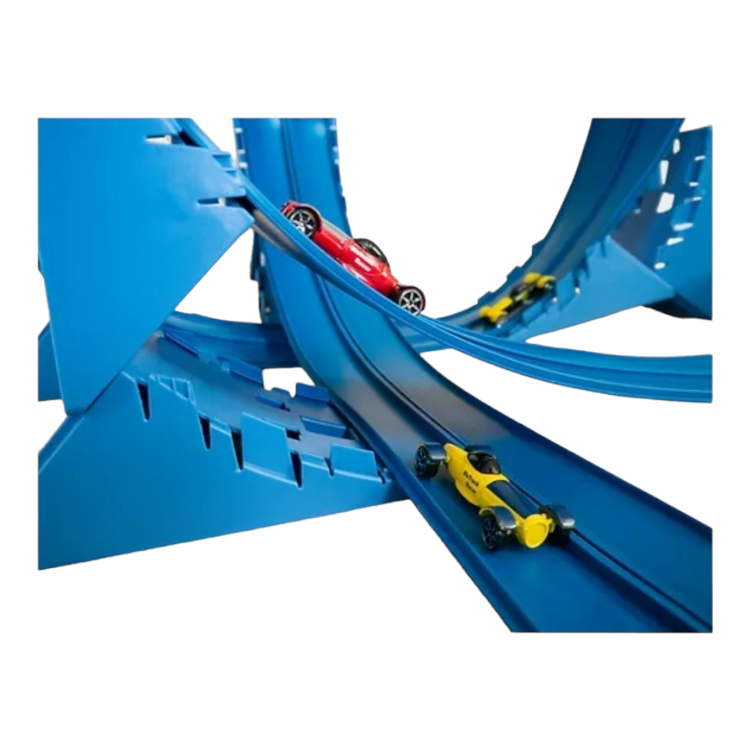 Blu Track PS 18ft. Stunt Set Flexible 2-lane Race Track w/ Ramps + More (+6 Race Cars)