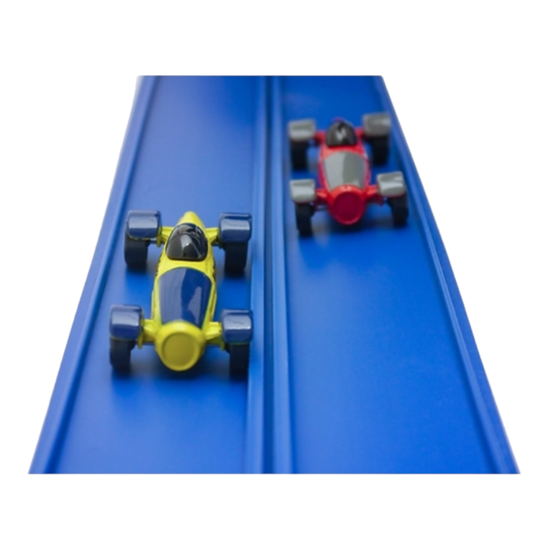 Blu Track PS 18ft. Stunt Set Flexible 2-lane Race Track w/ Ramps + More (+6 Race Cars)