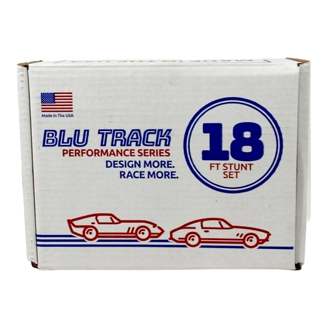 Blu Track PS 18ft. Stunt Set Flexible 2-lane Race Track w/ Ramps + More (+6 Race Cars)