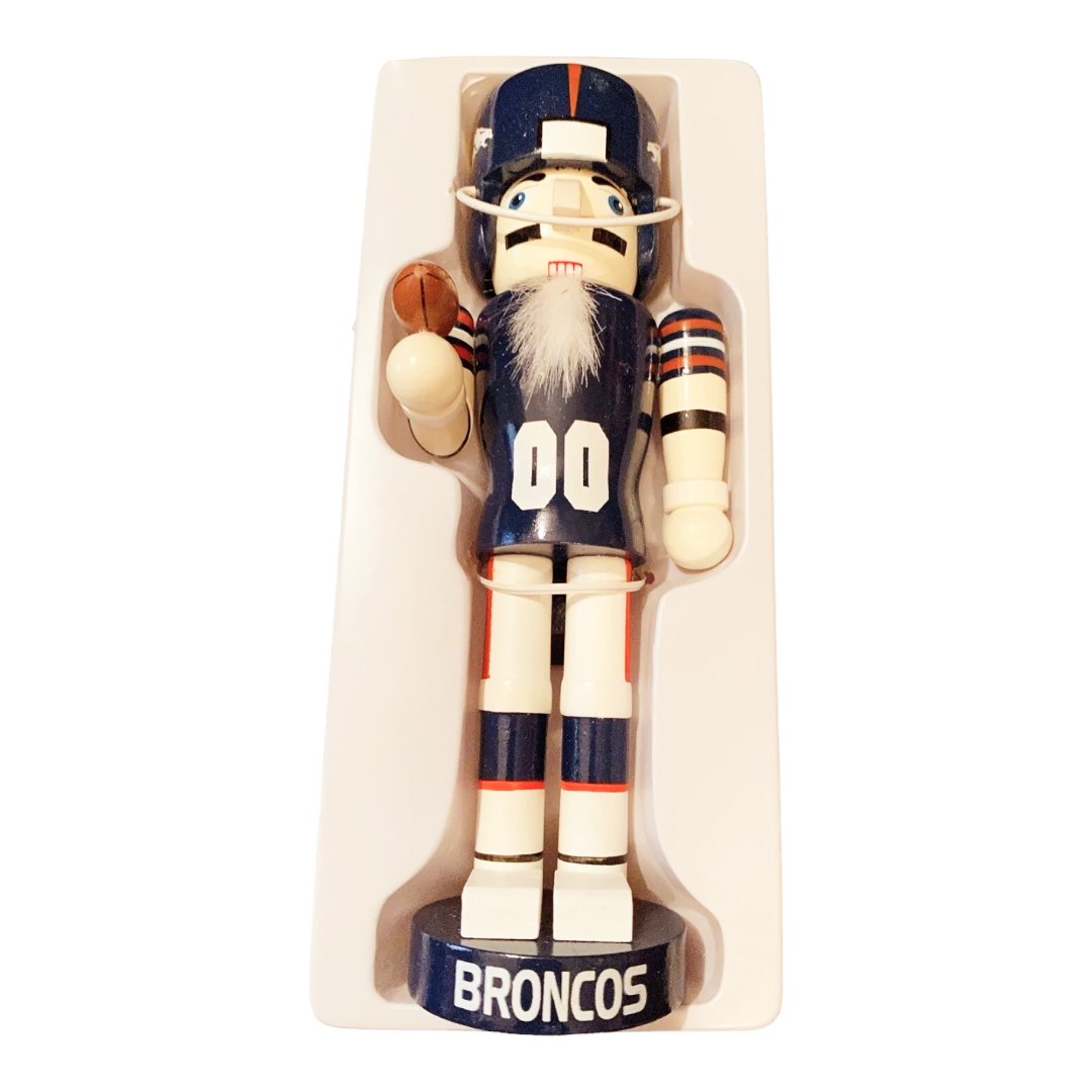 NIB *NFL Football Denver Broncos 8" Wooden Nutcracker Vtg Figure