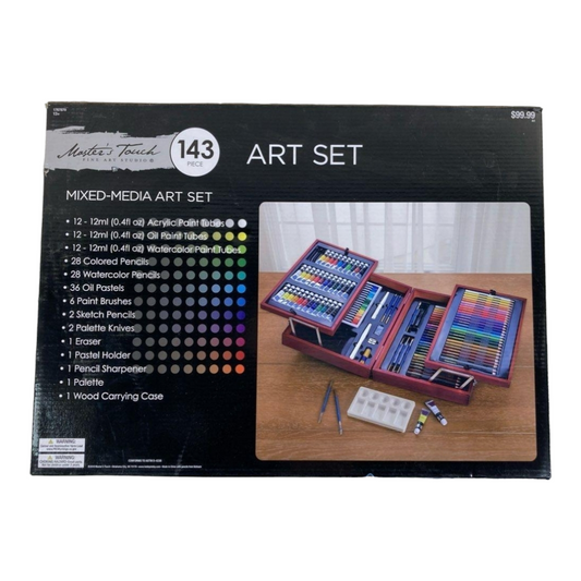 NIB *Masters Choice 145pc Art Set in Wooden Box (36 Paints, 56 Pencils, Pastels +)