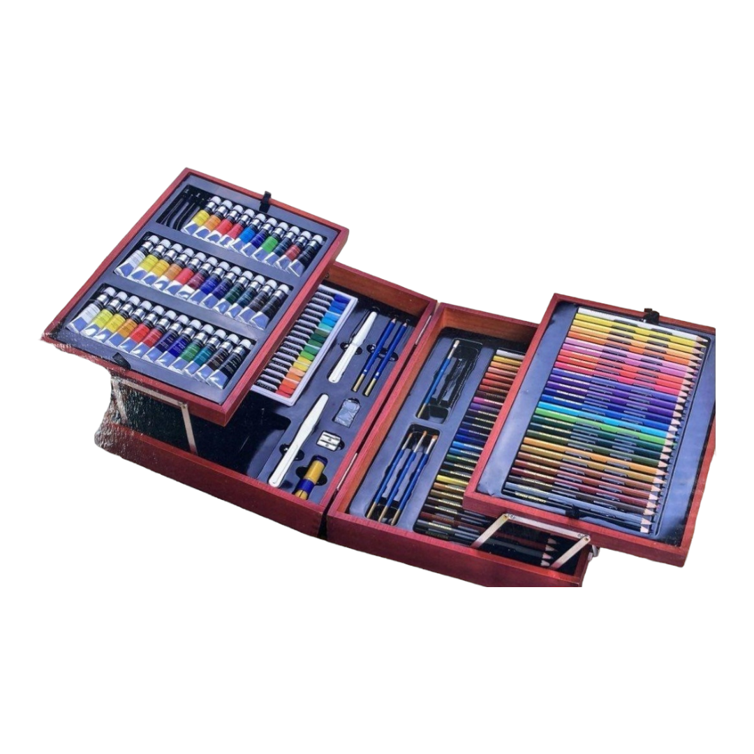 NIB *Masters Choice 145pc Art Set in Wooden Box (36 Paints, 56 Pencils, Pastels +)