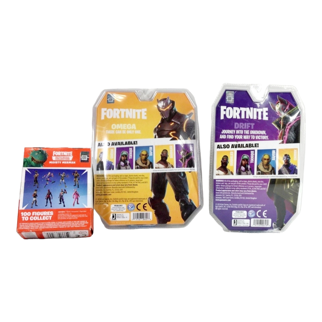 NIB *Fortnite Lot: Omega, Drift, Toxic Trooper & Moisty Merman from Battle Royals