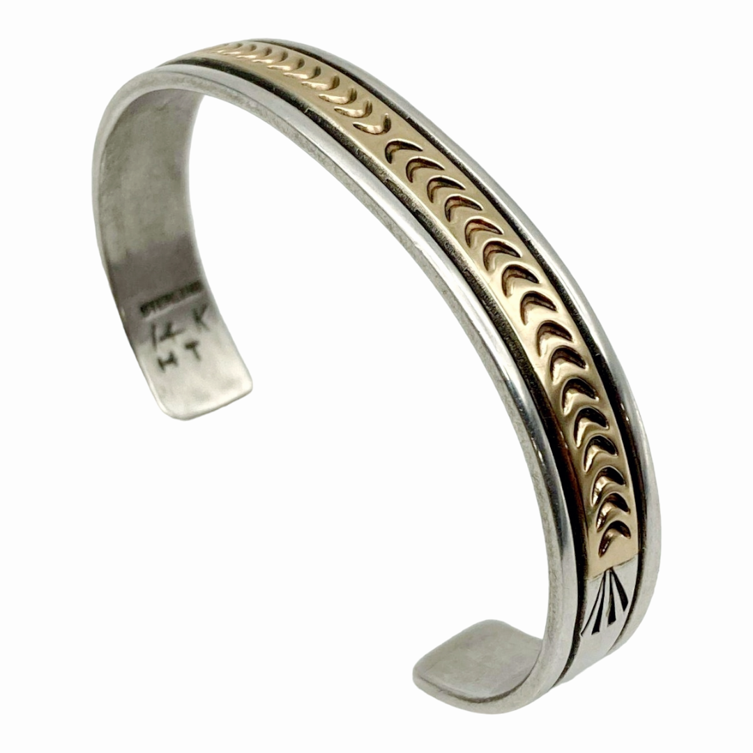Beautiful *Sterling Silver & 14K Gold Decorative Inlay Bracelet