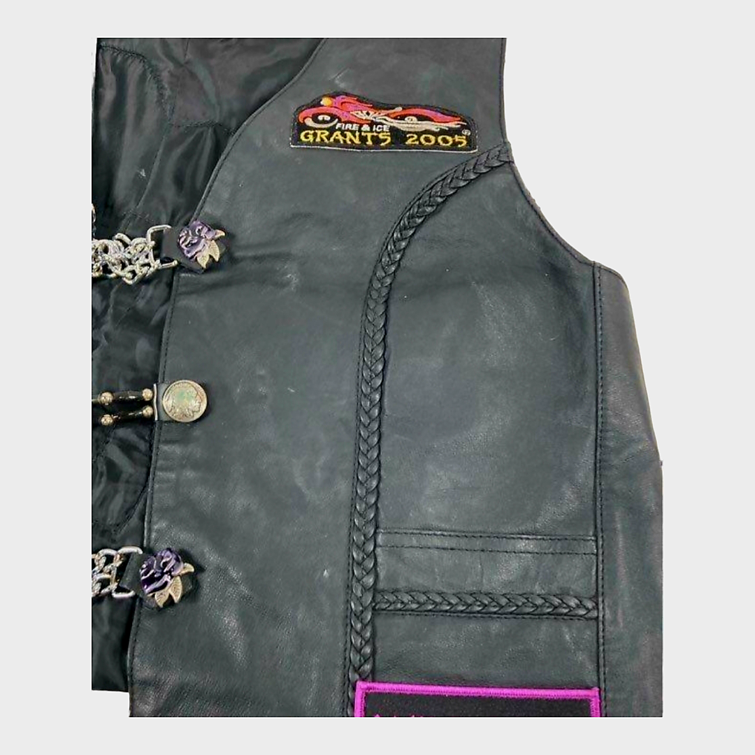 Vance Genuine Black Leather *Women's Motorcycle Rider Learher Vest (Size XXL)
