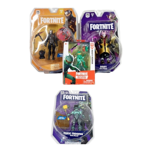 NIB *Fortnite Lot: Omega, Drift, Toxic Trooper & Moisty Merman from Battle Royals