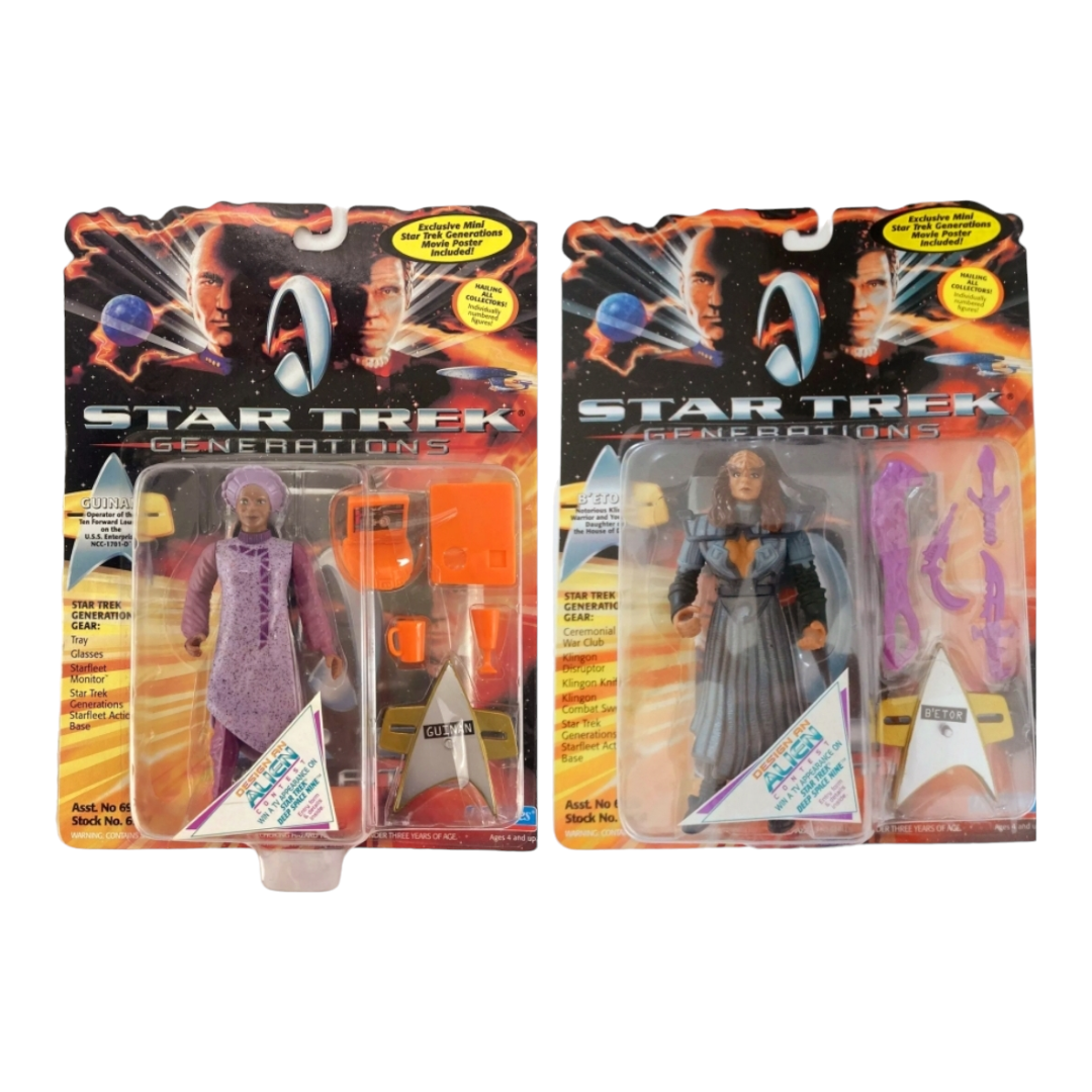 NIB *Two (2) Vtg. Star Trek Generations Action Figures Guinan & B'etor Klingon /1994