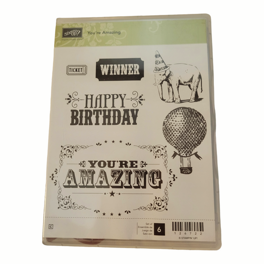 Stampin Up! "You're Amazing" Birthday Winner (6) Stamp Kit in Plastic Case