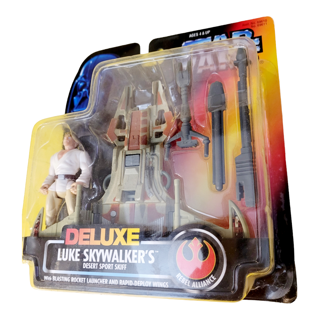 NIB *Star Wars Power of the Force: Deluxe Luke Skywalker Figure & Desert Sport Skiff