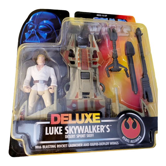 NIB *Star Wars Power of the Force: Deluxe Luke Skywalker Figure & Desert Sport Skiff