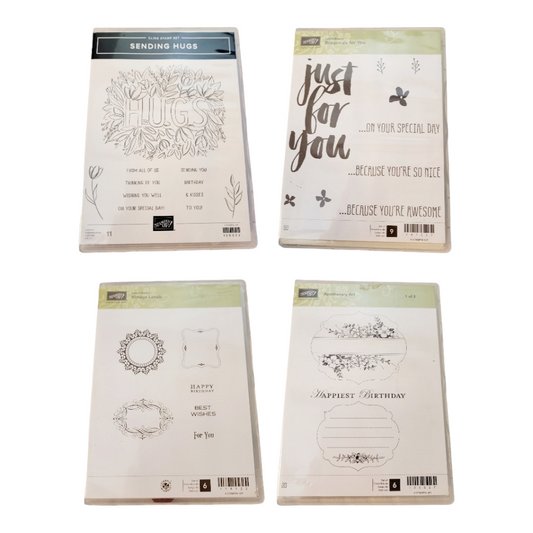 Stamping Up! (4) Happy Birthday & Vintage Lables Stamping Kits (32 Stamps)