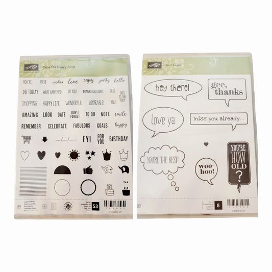 Stamping Up! (2) "Tabs For Everything" & "Just Sayin" Stamp Kits (61 Stamps)