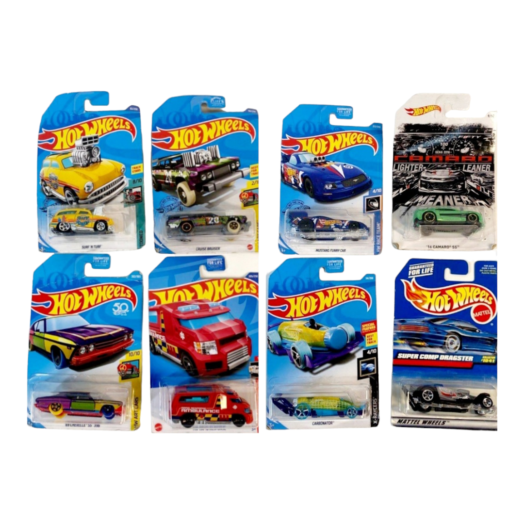 NIB *Hot Wheels (8) Individual Race Team, Art, Rescue, Tooned, and X-Raycers Cars