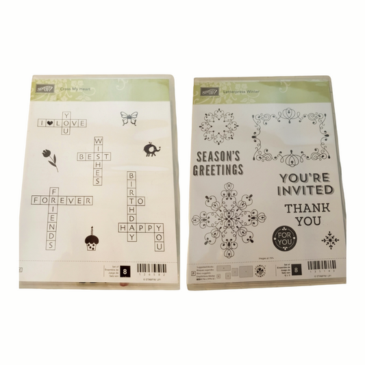 Stamping Up! (2) "Cross My Heart" and "Letterpress Winter" Stamp Kits (16 Stamps)