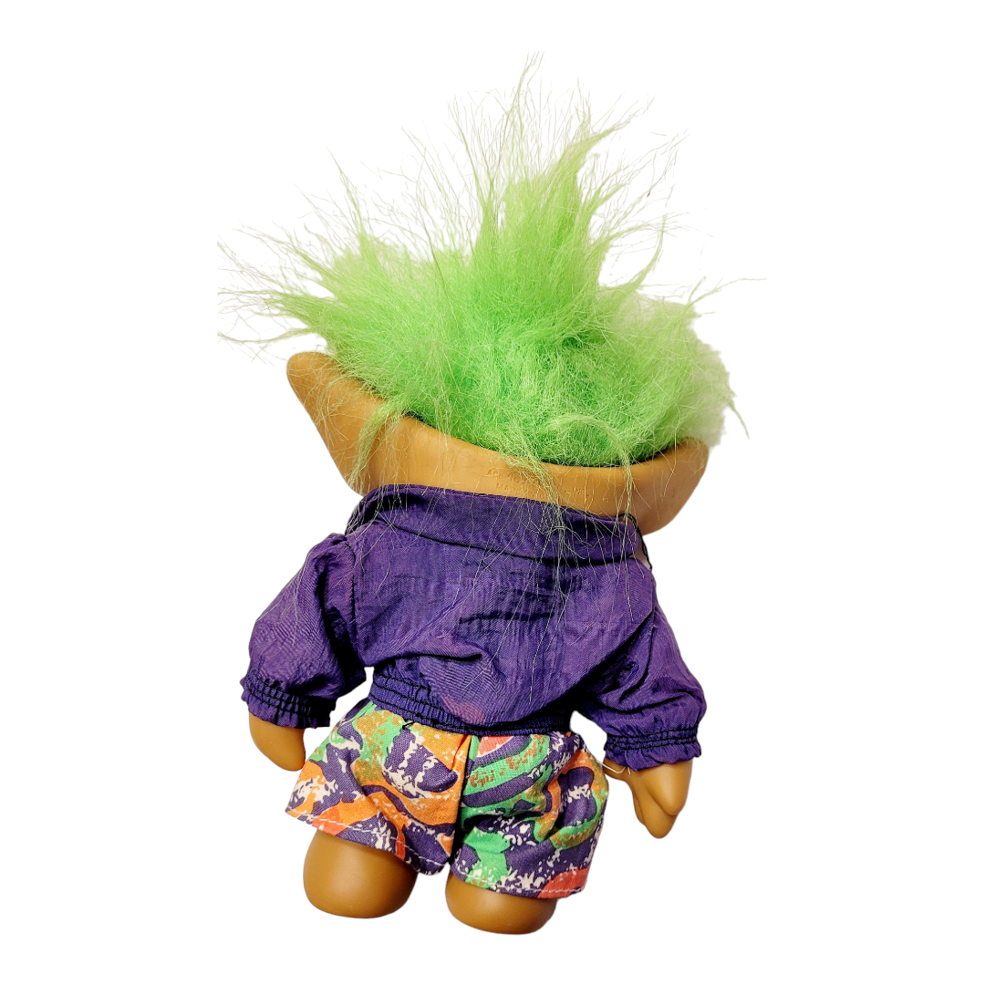Vintage *90's Ace Novelty Green Hair & Eyes Jewel Belly 8" Troll w/ Original Outfit