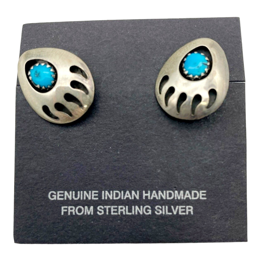 Beautiful *Sterling Silver & Turquoise Native Bear Paw Print Earrings