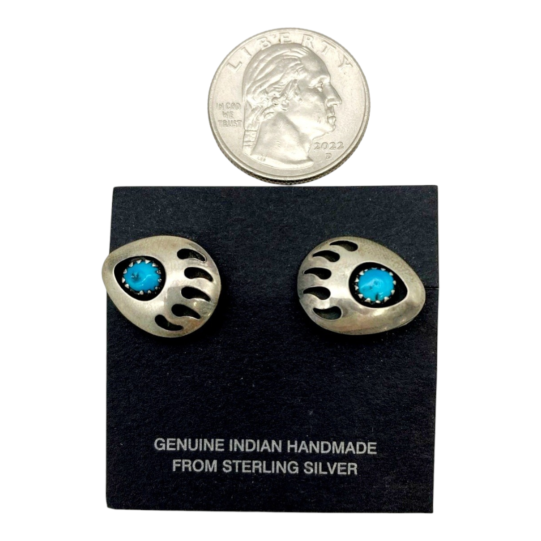 Beautiful *Sterling Silver & Turquoise Native Bear Paw Print Earrings