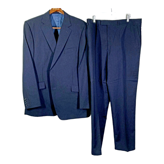 Marks & Spencer: Sartorial Navy Blue Pin Stripe Pants (42×33) & Jacket (46L) Suit