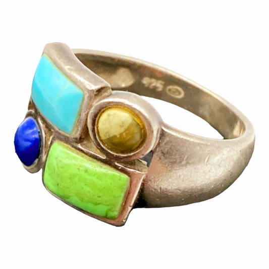 Sterling Silver. 925 & Multiple Stones Ring (Size 7)